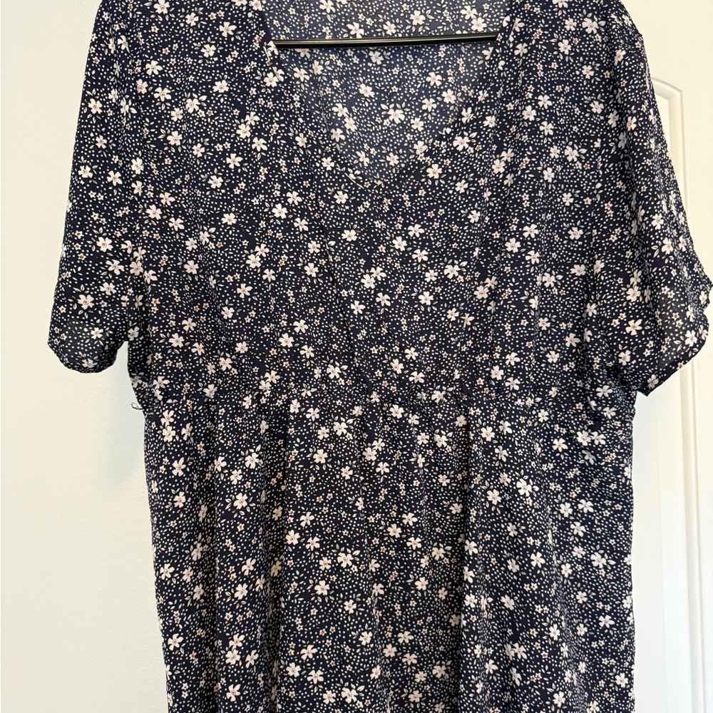 SHEIN Navy and White Floral Blouse